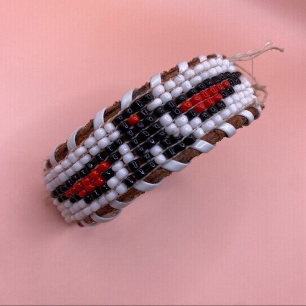 Vintage Native American Infant Eagle Beaded Bracelet Leather